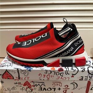 Dolce & Gabbana Red and Black Slip-On Shoes